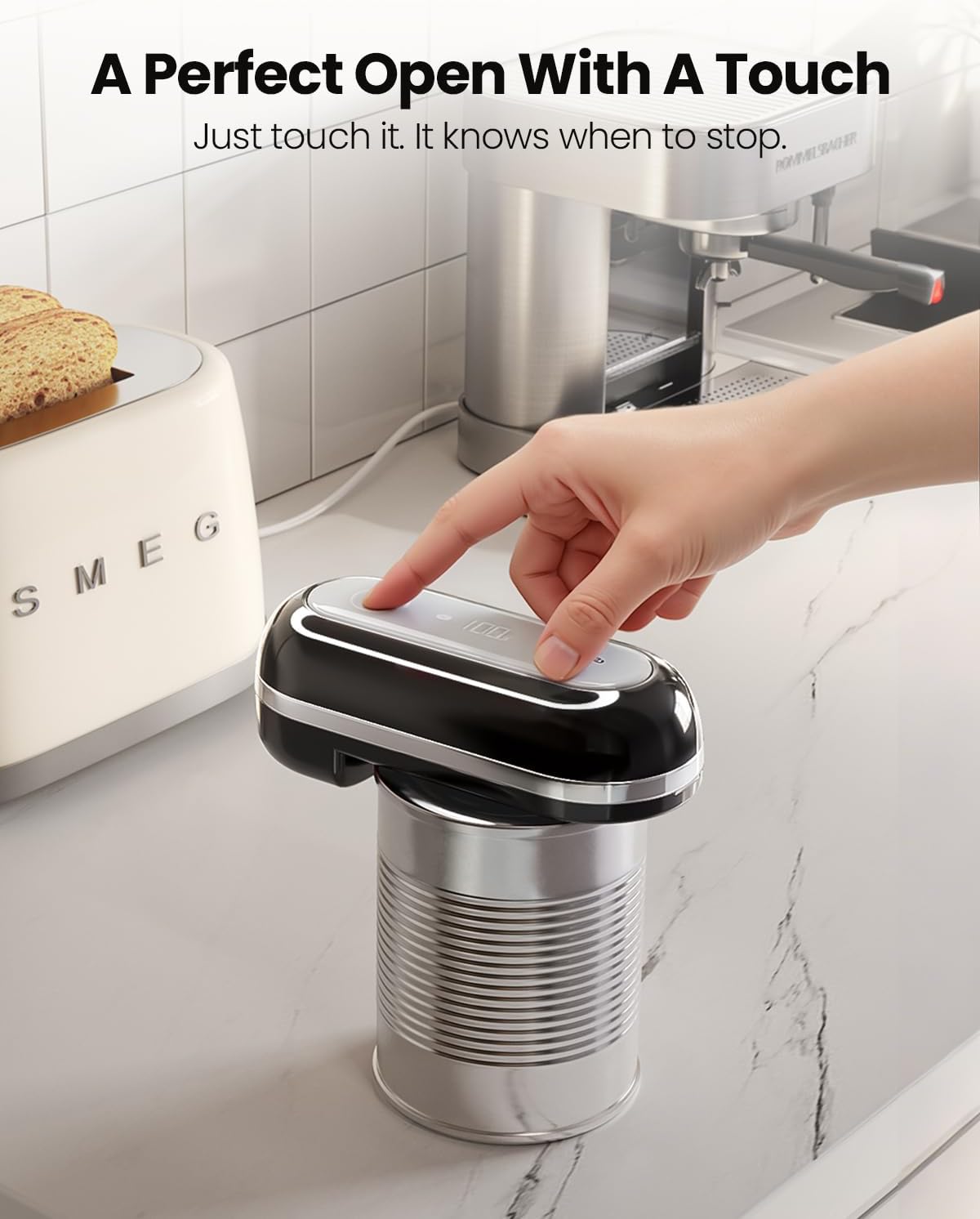 Retro Rechargeable Electric Can Opener, LED Battery Track&Auto Stop