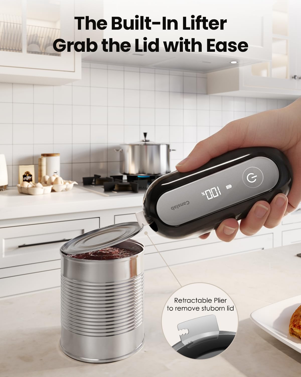 Retro Rechargeable Electric Can Opener, LED Battery Track&Auto Stop