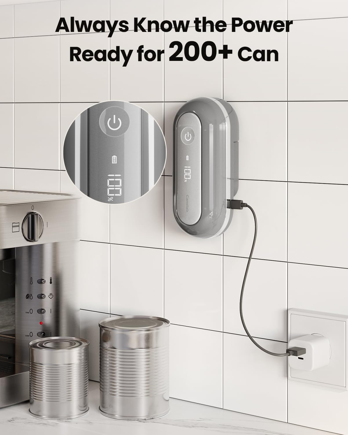 Retro Rechargeable Electric Can Opener, LED Battery Track&Auto Stop