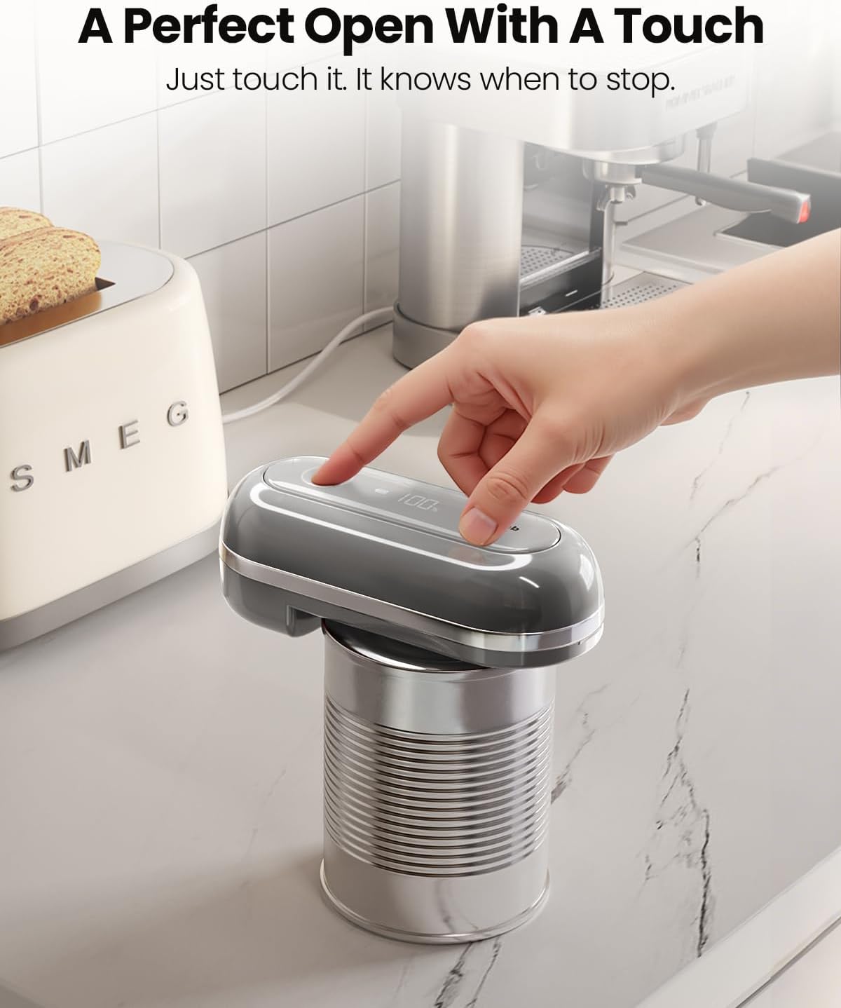 Retro Rechargeable Electric Can Opener, LED Battery Track&Auto Stop