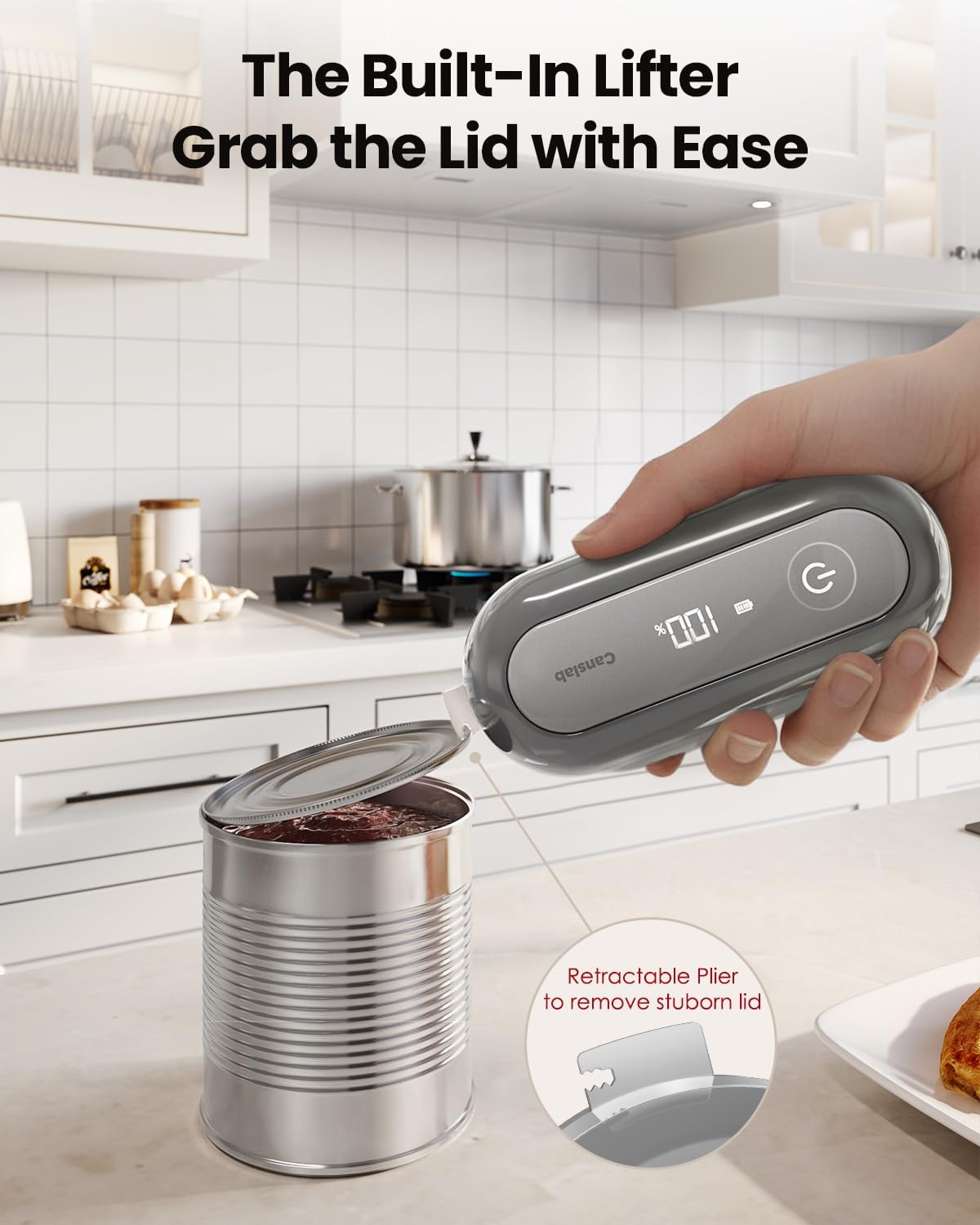 Retro Rechargeable Electric Can Opener, LED Battery Track&Auto Stop