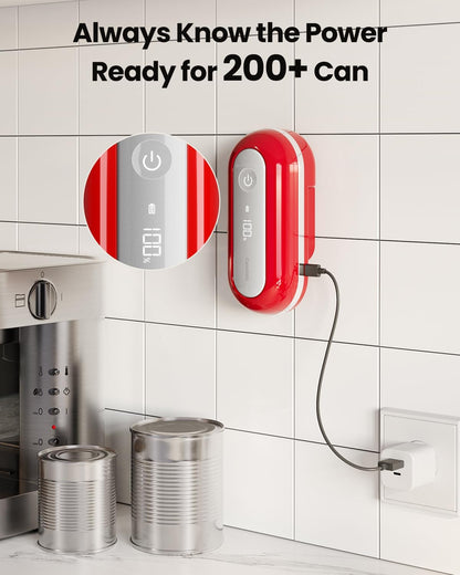 Retro Rechargeable Electric Can Opener, LED Battery Track&Auto Stop
