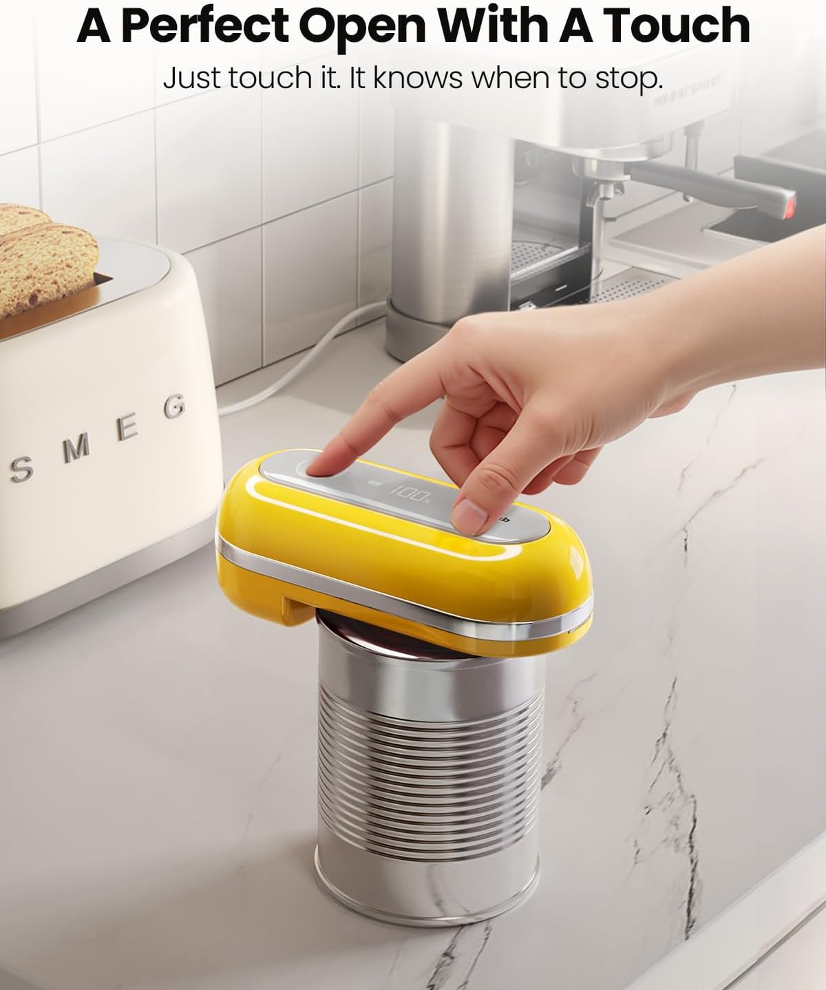 Retro Rechargeable Electric Can Opener, LED Battery Track&Auto Stop