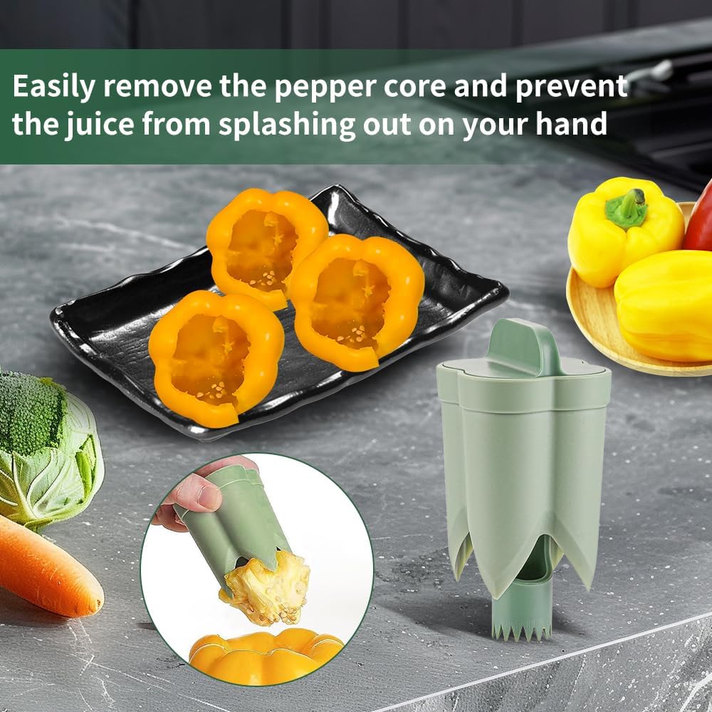 Apple Slicer and Corer With Pepper Seed Corer Remover, Upgraded Heavy Duty Apple Cutter Slicer with Stand, Cuts 8 Slices Up to 3.5" Fruits, Efficient Meal Prep - Green