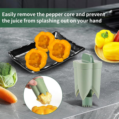 Apple Slicer and Corer With Pepper Seed Corer Remover, Upgraded Heavy Duty Apple Cutter Slicer with Stand, Cuts 8 Slices Up to 3.5" Fruits, Efficient Meal Prep - Green