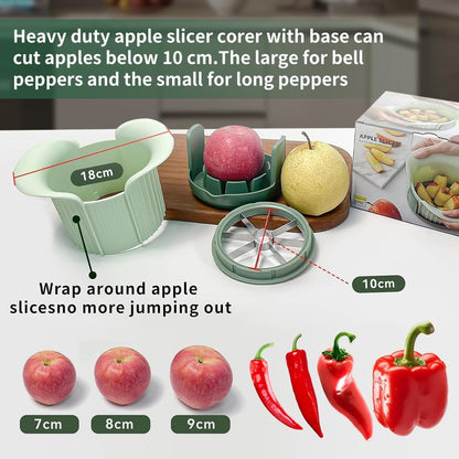 Apple Slicer and Corer With Pepper Seed Corer Remover, Upgraded Heavy Duty Apple Cutter Slicer with Stand, Cuts 8 Slices Up to 3.5" Fruits, Efficient Meal Prep - Green