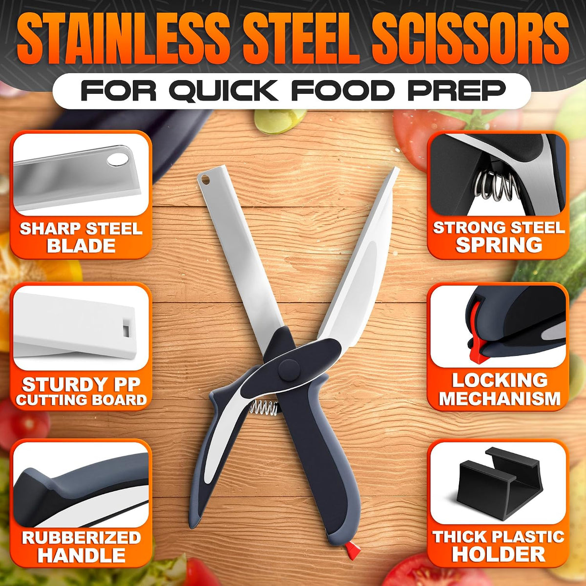 9.6" Cutting Board Scissors for Food with Stainless Steel Blade