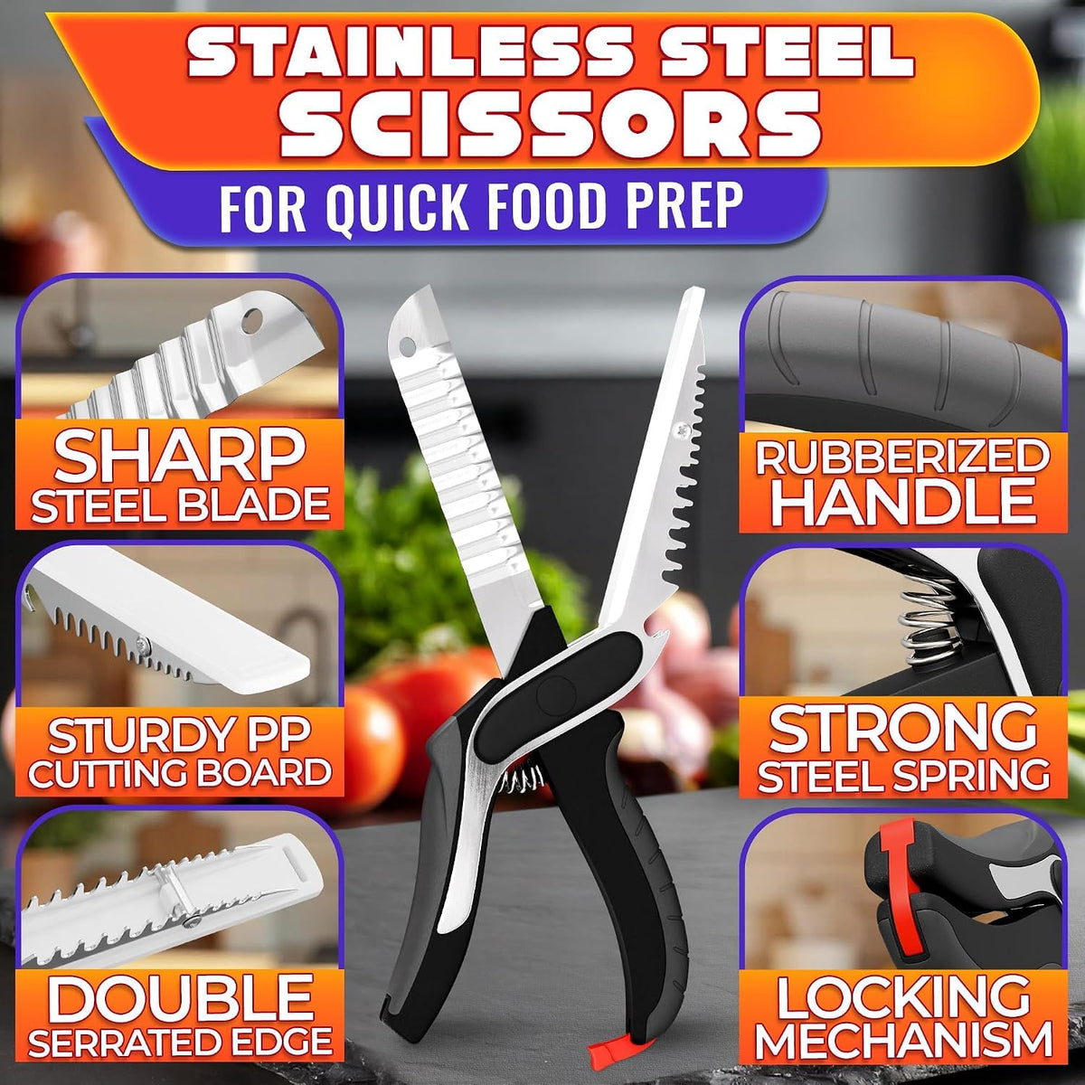 9.6" Cutting Board Scissors for Food with Stainless Steel Blade