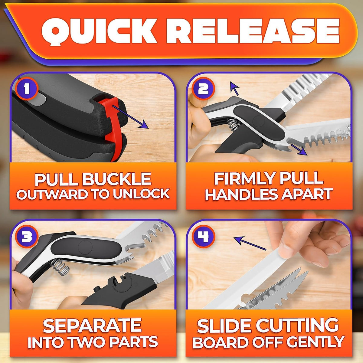 9.6" Cutting Board Scissors for Food with Stainless Steel Blade