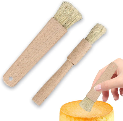 2 Pcs Pastry Brush for Baking Bread with Natural Wood and Bristles Cooking Brushes Food Brushes Round and Flat Dishwasher Safe Good Grips Bread Cake Chocolate Durable Kitchen Culinary Utensil
