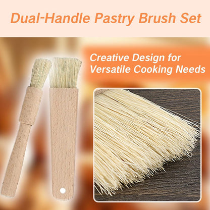 2 Pcs Pastry Brush for Baking Bread with Natural Wood and Bristles Cooking Brushes Food Brushes Round and Flat Dishwasher Safe Good Grips Bread Cake Chocolate Durable Kitchen Culinary Utensil
