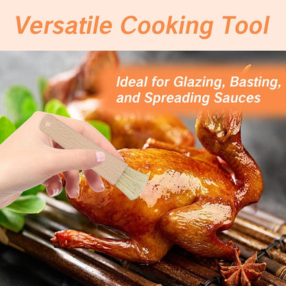2 Pcs Pastry Brush for Baking Bread with Natural Wood and Bristles Cooking Brushes Food Brushes Round and Flat Dishwasher Safe Good Grips Bread Cake Chocolate Durable Kitchen Culinary Utensil