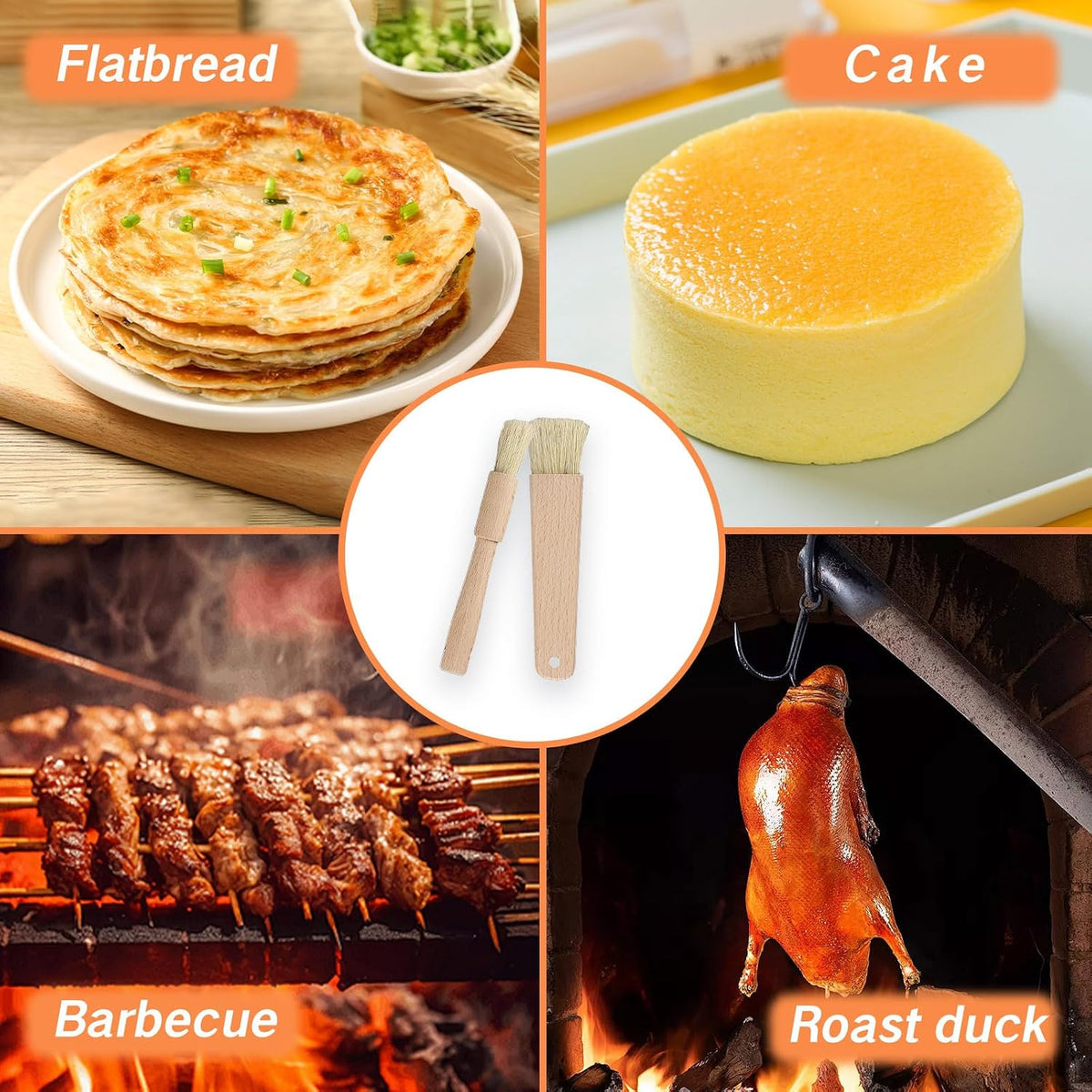 2 Pcs Pastry Brush for Baking Bread with Natural Wood and Bristles Cooking Brushes Food Brushes Round and Flat Dishwasher Safe Good Grips Bread Cake Chocolate Durable Kitchen Culinary Utensil