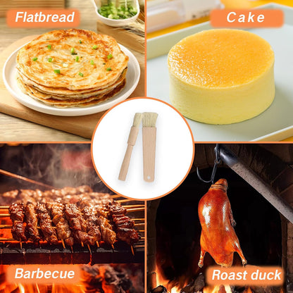 2 Pcs Pastry Brush for Baking Bread with Natural Wood and Bristles Cooking Brushes Food Brushes Round and Flat Dishwasher Safe Good Grips Bread Cake Chocolate Durable Kitchen Culinary Utensil