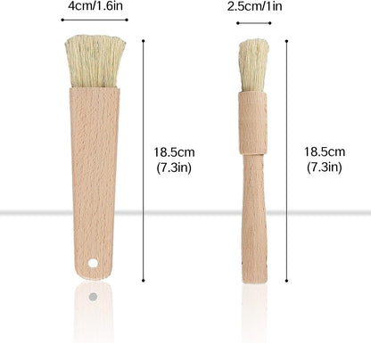 2 Pcs Pastry Brush for Baking Bread with Natural Wood and Bristles Cooking Brushes Food Brushes Round and Flat Dishwasher Safe Good Grips Bread Cake Chocolate Durable Kitchen Culinary Utensil
