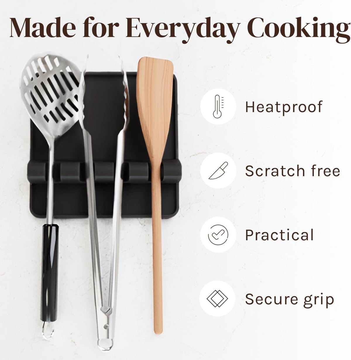 Black Silicone Spoon Rest for Stove Top with Drip Pad (Two Pack) - Heat-Resistant, BPA-Free Utensil Rest & Spoon Holder for Kitchen Counter - Grill Utensil Holder for Spatulas