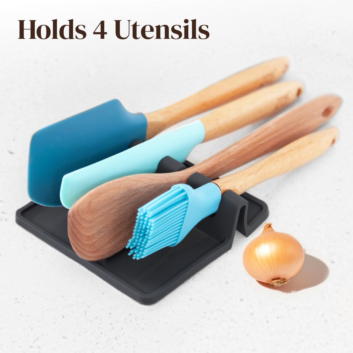 Black Silicone Spoon Rest for Stove Top with Drip Pad (Two Pack) - Heat-Resistant, BPA-Free Utensil Rest & Spoon Holder for Kitchen Counter - Grill Utensil Holder for Spatulas