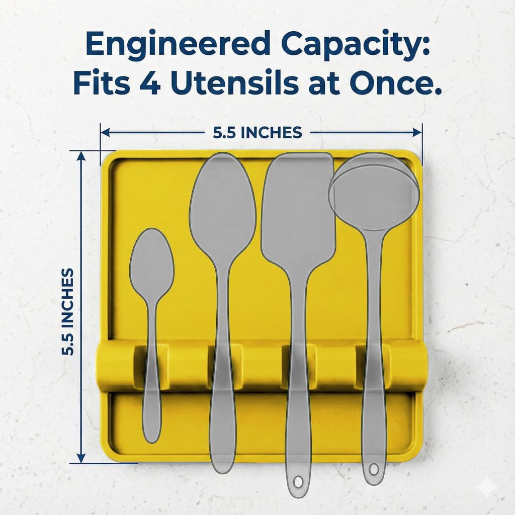 Black Silicone Spoon Rest for Stove Top with Drip Pad (Two Pack) - Heat-Resistant, BPA-Free Utensil Rest & Spoon Holder for Kitchen Counter - Grill Utensil Holder for Spatulas