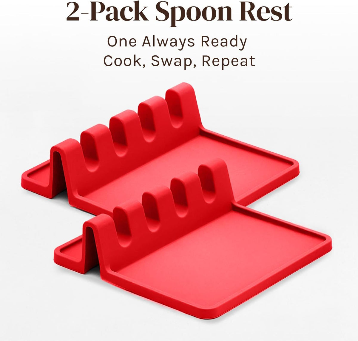 Black Silicone Spoon Rest for Stove Top with Drip Pad (Two Pack) - Heat-Resistant, BPA-Free Utensil Rest & Spoon Holder for Kitchen Counter - Grill Utensil Holder for Spatulas