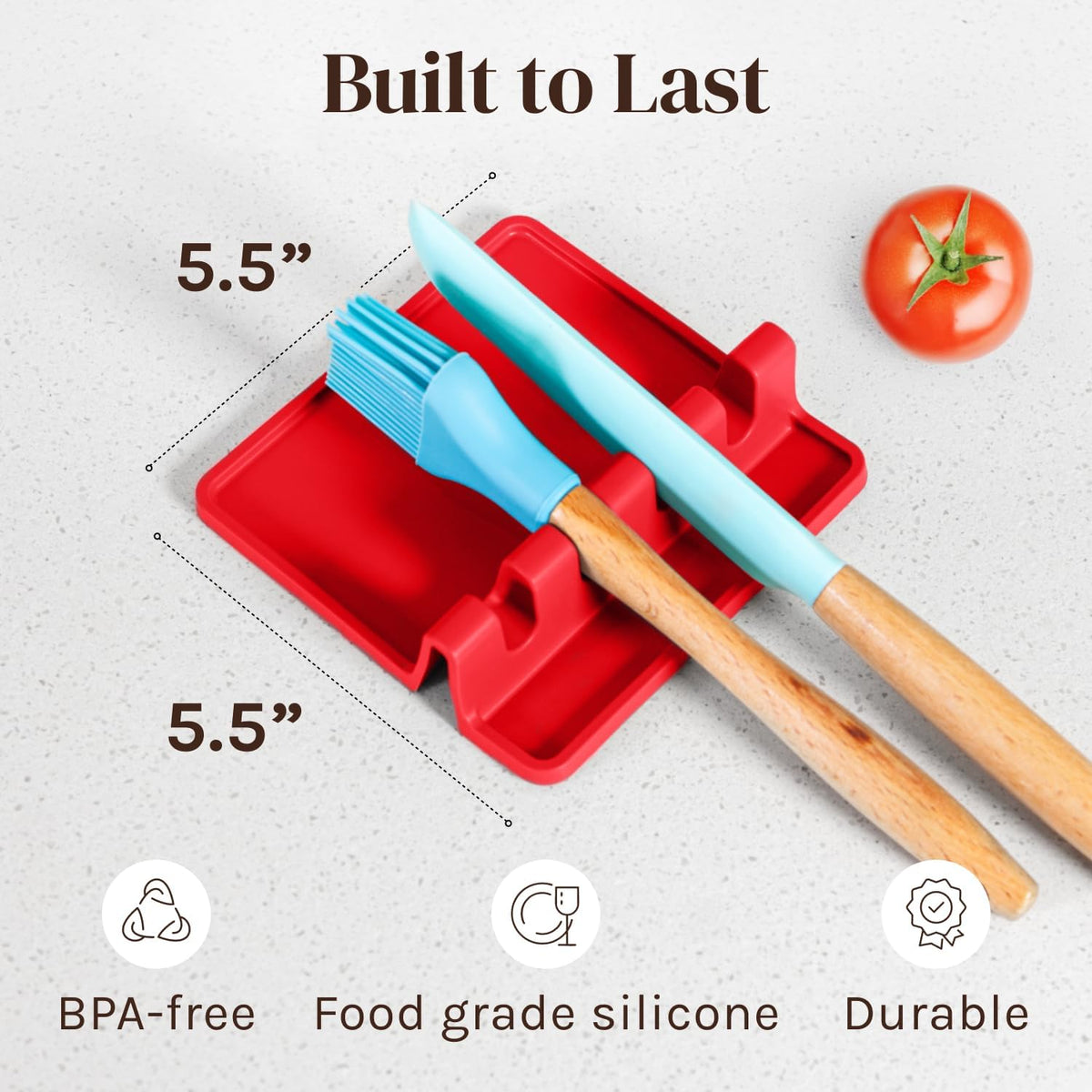 Black Silicone Spoon Rest for Stove Top with Drip Pad (Two Pack) - Heat-Resistant, BPA-Free Utensil Rest & Spoon Holder for Kitchen Counter - Grill Utensil Holder for Spatulas