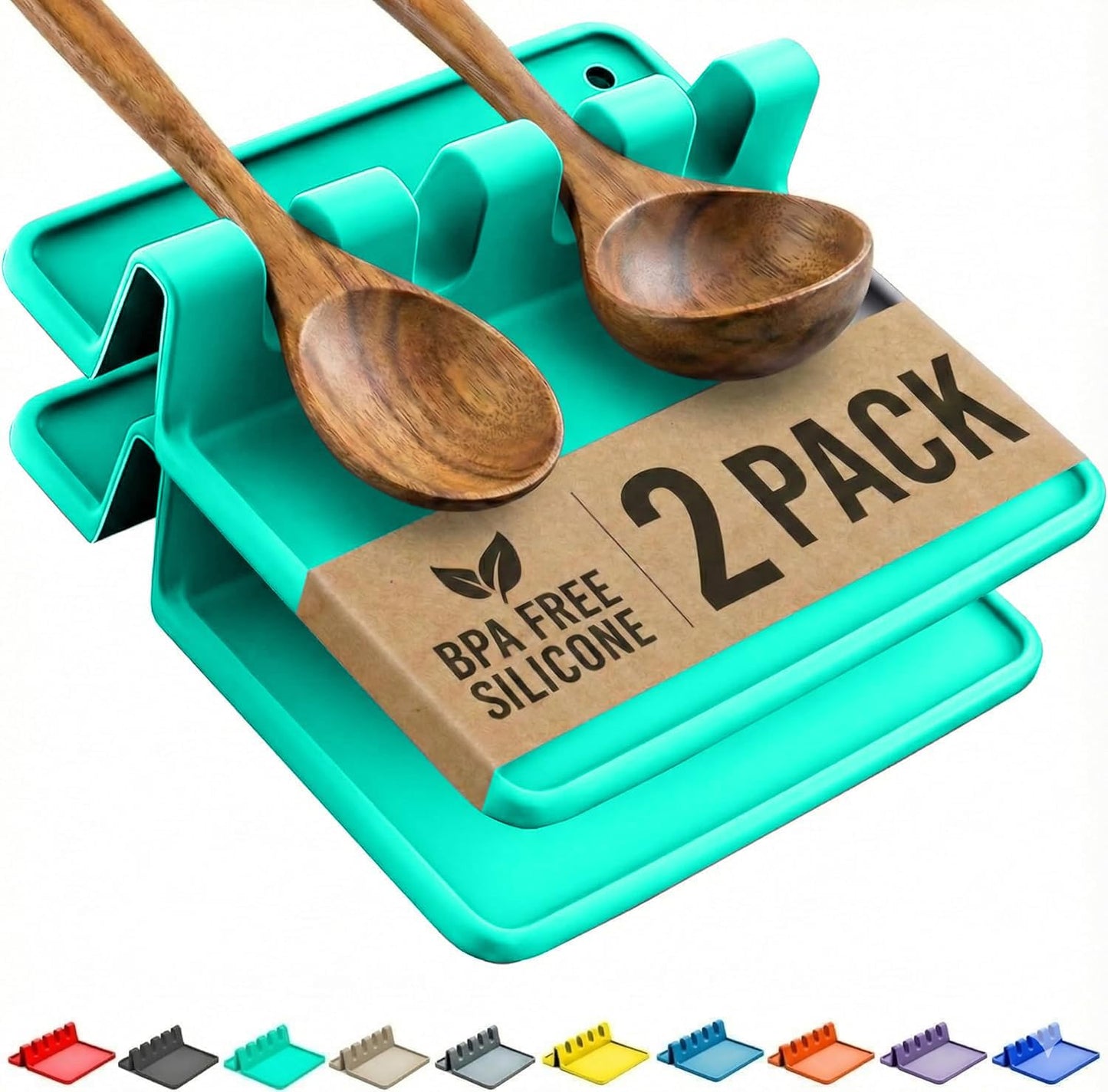 Black Silicone Spoon Rest for Stove Top with Drip Pad (Two Pack) - Heat-Resistant, BPA-Free Utensil Rest & Spoon Holder for Kitchen Counter - Grill Utensil Holder for Spatulas