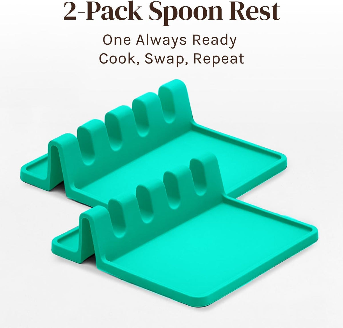 Black Silicone Spoon Rest for Stove Top with Drip Pad (Two Pack) - Heat-Resistant, BPA-Free Utensil Rest & Spoon Holder for Kitchen Counter - Grill Utensil Holder for Spatulas