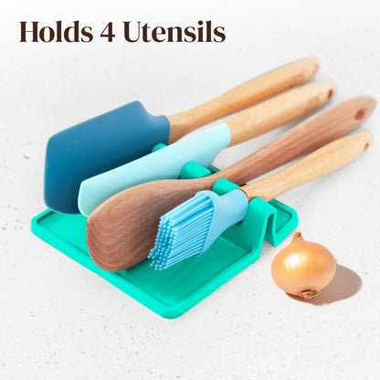 Black Silicone Spoon Rest for Stove Top with Drip Pad (Two Pack) - Heat-Resistant, BPA-Free Utensil Rest & Spoon Holder for Kitchen Counter - Grill Utensil Holder for Spatulas