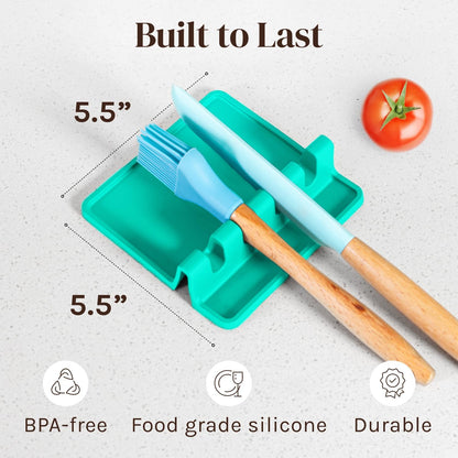 Black Silicone Spoon Rest for Stove Top with Drip Pad (Two Pack) - Heat-Resistant, BPA-Free Utensil Rest & Spoon Holder for Kitchen Counter - Grill Utensil Holder for Spatulas