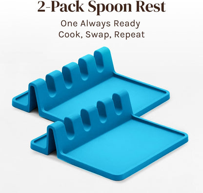 Black Silicone Spoon Rest for Stove Top with Drip Pad (Two Pack) - Heat-Resistant, BPA-Free Utensil Rest & Spoon Holder for Kitchen Counter - Grill Utensil Holder for Spatulas