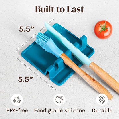 Black Silicone Spoon Rest for Stove Top with Drip Pad (Two Pack) - Heat-Resistant, BPA-Free Utensil Rest & Spoon Holder for Kitchen Counter - Grill Utensil Holder for Spatulas