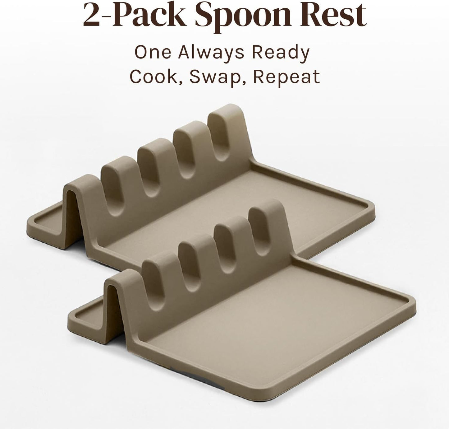 Black Silicone Spoon Rest for Stove Top with Drip Pad (Two Pack) - Heat-Resistant, BPA-Free Utensil Rest & Spoon Holder for Kitchen Counter - Grill Utensil Holder for Spatulas