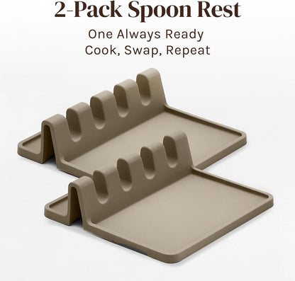 Black Silicone Spoon Rest for Stove Top with Drip Pad (Two Pack) - Heat-Resistant, BPA-Free Utensil Rest & Spoon Holder for Kitchen Counter - Grill Utensil Holder for Spatulas