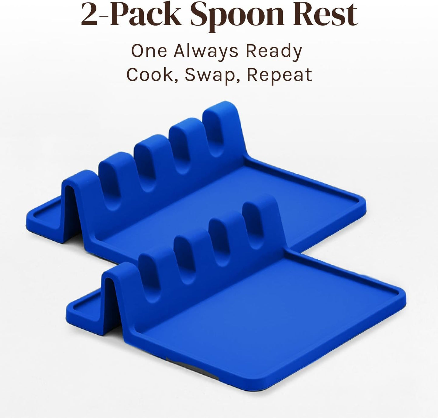 Black Silicone Spoon Rest for Stove Top with Drip Pad (Two Pack) - Heat-Resistant, BPA-Free Utensil Rest & Spoon Holder for Kitchen Counter - Grill Utensil Holder for Spatulas