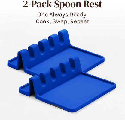 Black Silicone Spoon Rest for Stove Top with Drip Pad (Two Pack) - Heat-Resistant, BPA-Free Utensil Rest & Spoon Holder for Kitchen Counter - Grill Utensil Holder for Spatulas