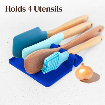 Black Silicone Spoon Rest for Stove Top with Drip Pad (Two Pack) - Heat-Resistant, BPA-Free Utensil Rest & Spoon Holder for Kitchen Counter - Grill Utensil Holder for Spatulas