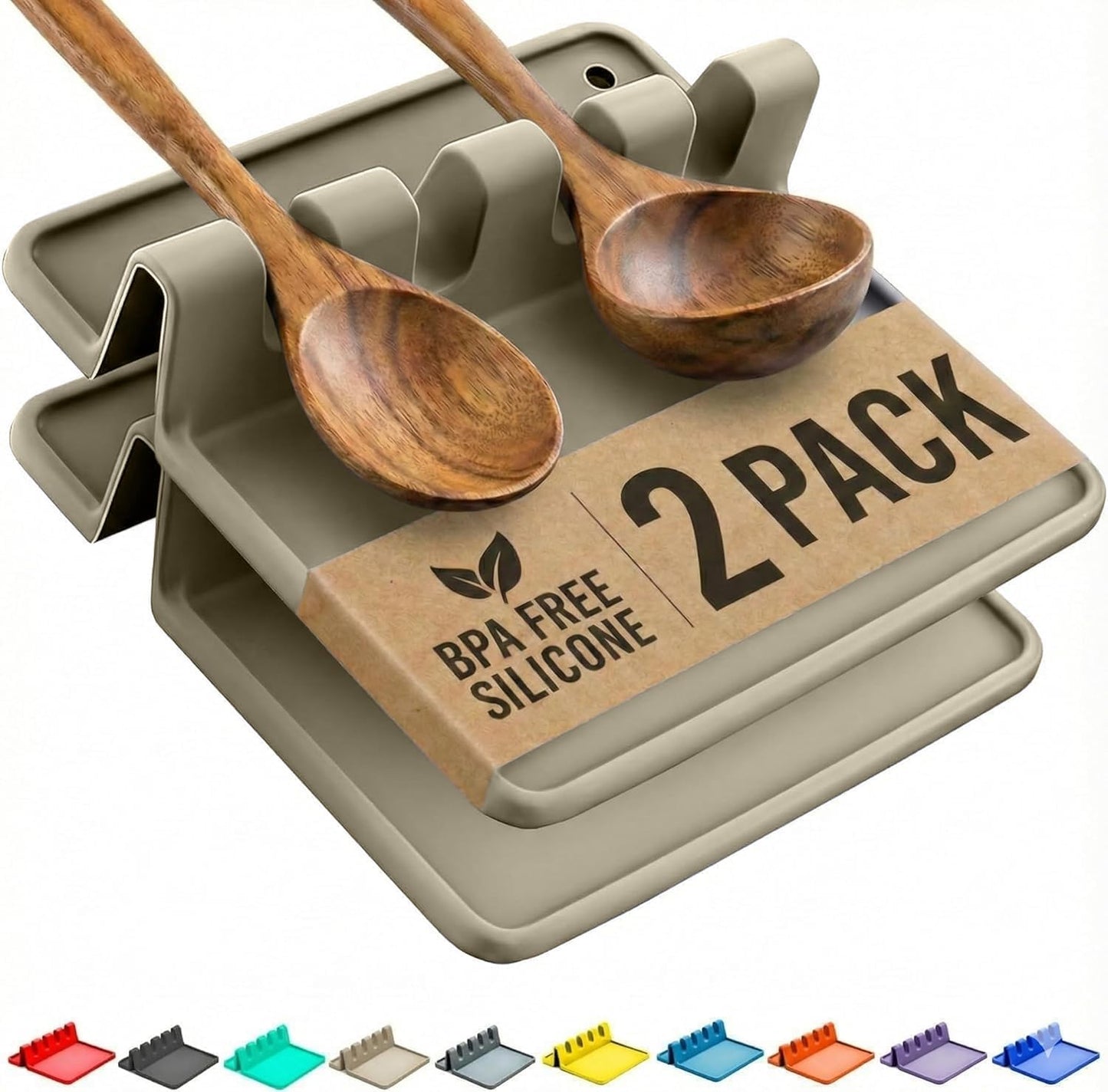 Black Silicone Spoon Rest for Stove Top with Drip Pad (Two Pack) - Heat-Resistant, BPA-Free Utensil Rest & Spoon Holder for Kitchen Counter - Grill Utensil Holder for Spatulas