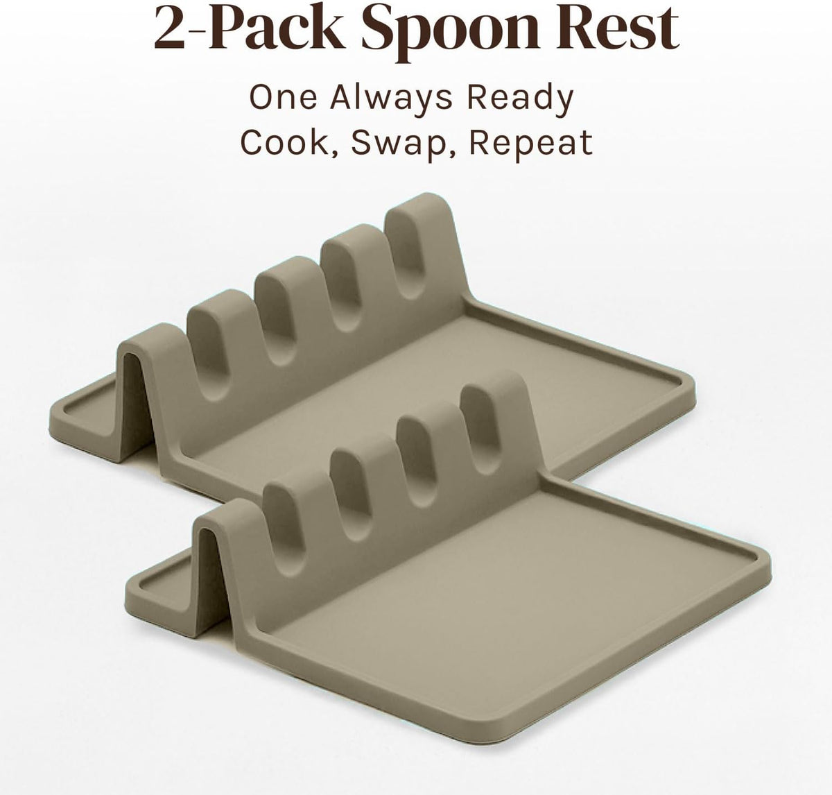 Black Silicone Spoon Rest for Stove Top with Drip Pad (Two Pack) - Heat-Resistant, BPA-Free Utensil Rest & Spoon Holder for Kitchen Counter - Grill Utensil Holder for Spatulas