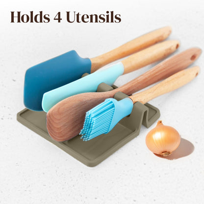 Black Silicone Spoon Rest for Stove Top with Drip Pad (Two Pack) - Heat-Resistant, BPA-Free Utensil Rest & Spoon Holder for Kitchen Counter - Grill Utensil Holder for Spatulas