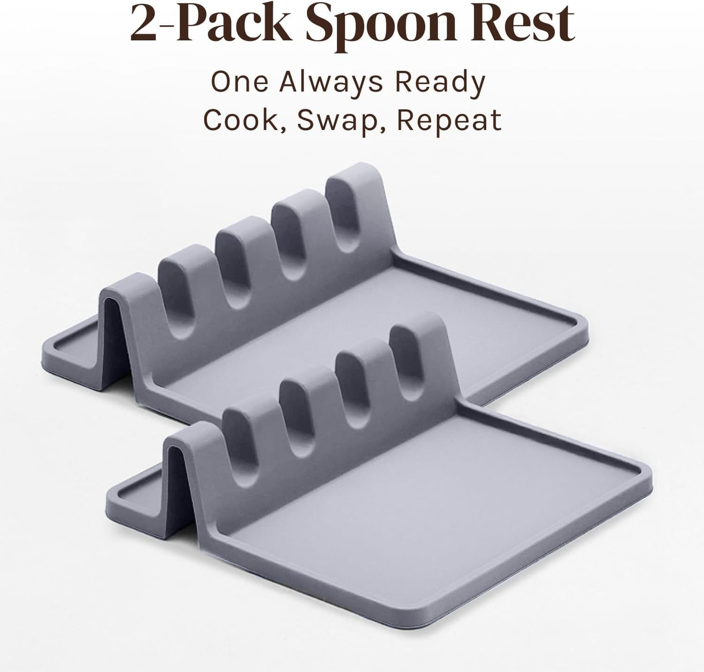 Black Silicone Spoon Rest for Stove Top with Drip Pad (Two Pack) - Heat-Resistant, BPA-Free Utensil Rest & Spoon Holder for Kitchen Counter - Grill Utensil Holder for Spatulas