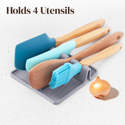 Black Silicone Spoon Rest for Stove Top with Drip Pad (Two Pack) - Heat-Resistant, BPA-Free Utensil Rest & Spoon Holder for Kitchen Counter - Grill Utensil Holder for Spatulas