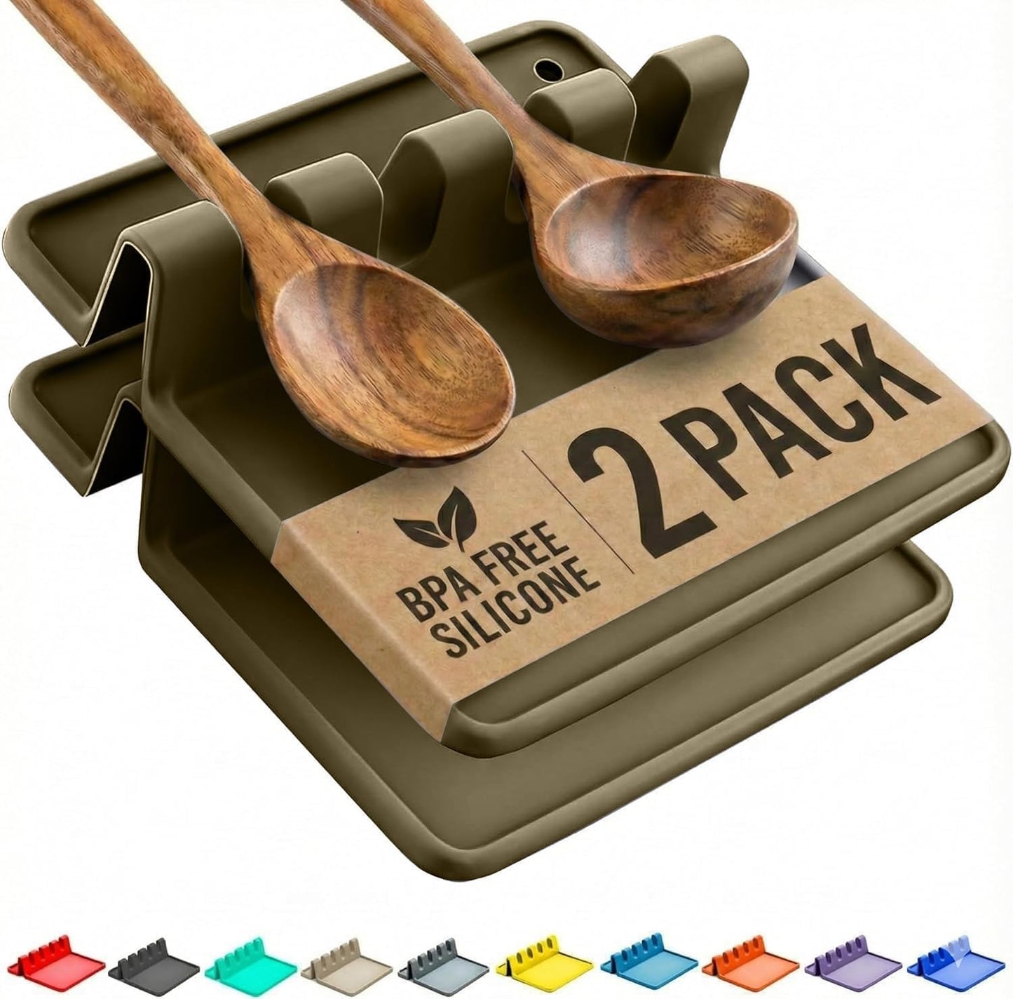 Black Silicone Spoon Rest for Stove Top with Drip Pad (Two Pack) - Heat-Resistant, BPA-Free Utensil Rest & Spoon Holder for Kitchen Counter - Grill Utensil Holder for Spatulas