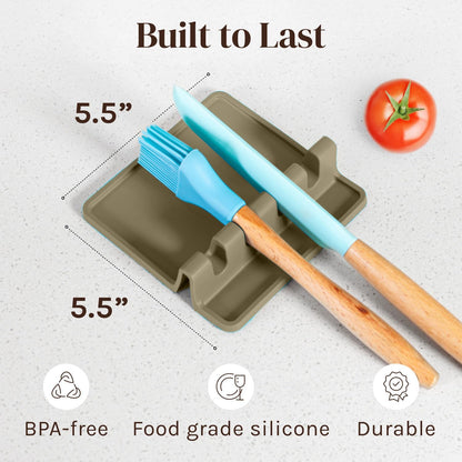 Black Silicone Spoon Rest for Stove Top with Drip Pad (Two Pack) - Heat-Resistant, BPA-Free Utensil Rest & Spoon Holder for Kitchen Counter - Grill Utensil Holder for Spatulas