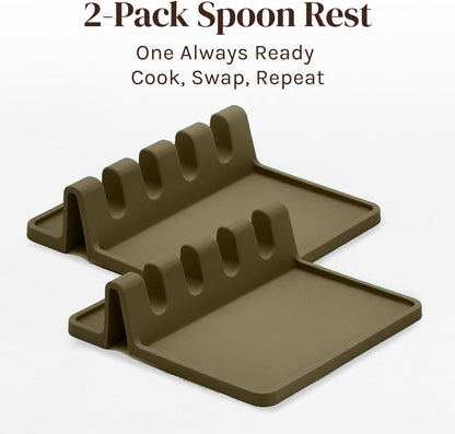 Black Silicone Spoon Rest for Stove Top with Drip Pad (Two Pack) - Heat-Resistant, BPA-Free Utensil Rest & Spoon Holder for Kitchen Counter - Grill Utensil Holder for Spatulas