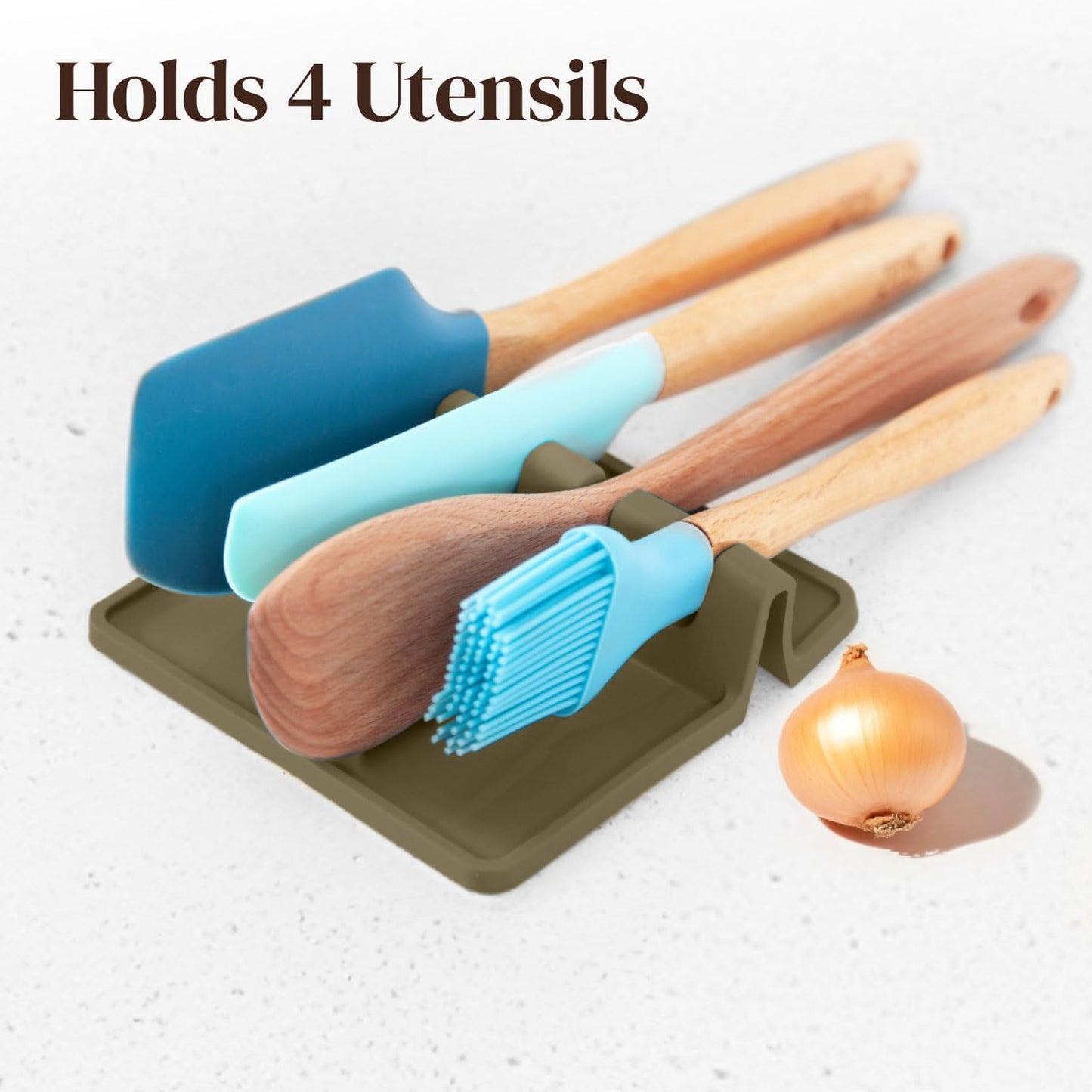 Black Silicone Spoon Rest for Stove Top with Drip Pad (Two Pack) - Heat-Resistant, BPA-Free Utensil Rest & Spoon Holder for Kitchen Counter - Grill Utensil Holder for Spatulas