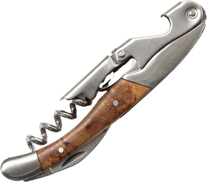 Premium Professional Corkscrew Wine Opener with Elegant Wood Handle, Manual Wine Key with Foil Knife and Cap Bottle Opener for Bartenders, Waiters and Sommeliers
