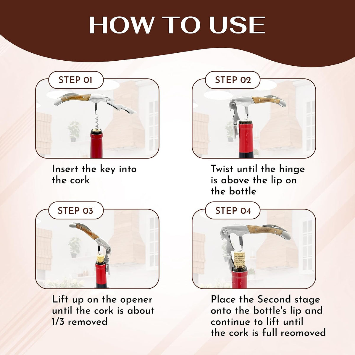 Premium Professional Corkscrew Wine Opener with Elegant Wood Handle, Manual Wine Key with Foil Knife and Cap Bottle Opener for Bartenders, Waiters and Sommeliers
