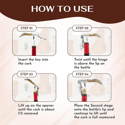 Premium Professional Corkscrew Wine Opener with Elegant Wood Handle, Manual Wine Key with Foil Knife and Cap Bottle Opener for Bartenders, Waiters and Sommeliers