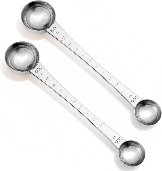2 PCS Stainless Steel Coffee Scoop, Dual-Measure Long Handle Measuring Spoon (1 Tbsp & 1 Tsp) with Centimeter Tick Mark for Ground Coffee, Tea, Sugar, Baking