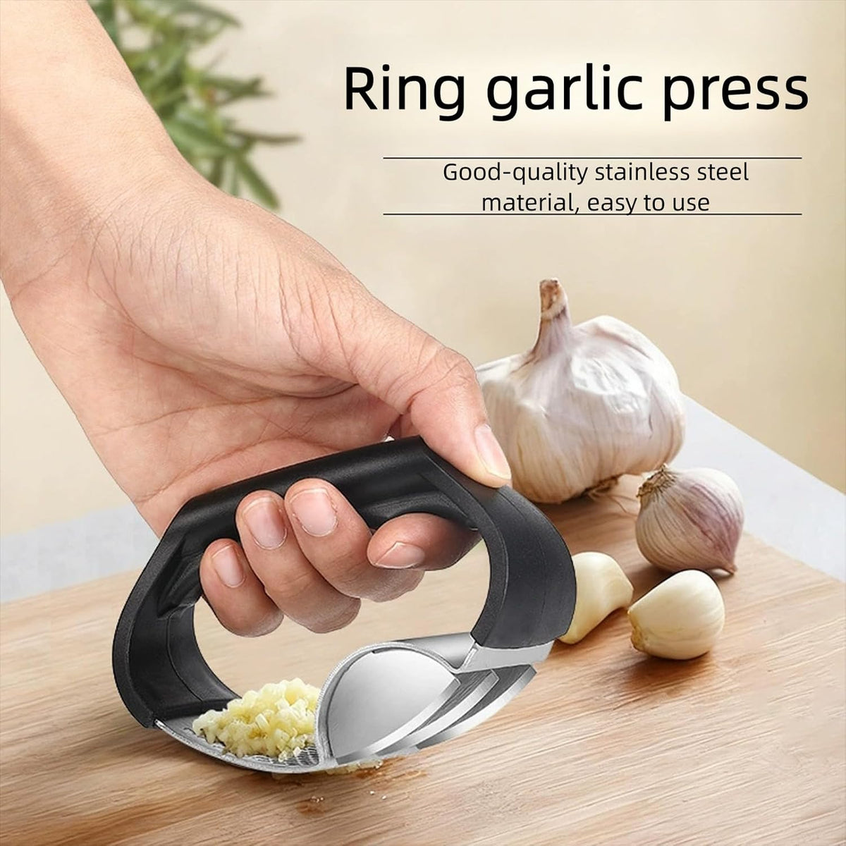 2-in-1 Garlic Press Rocker Stainless Steel with Slicer Blade, Garlic Roller,Garlic Rocker Press for Ginger & Chili, Ergonomic Non-Slip Handle, Dishwasher Safe Garlic Crusher