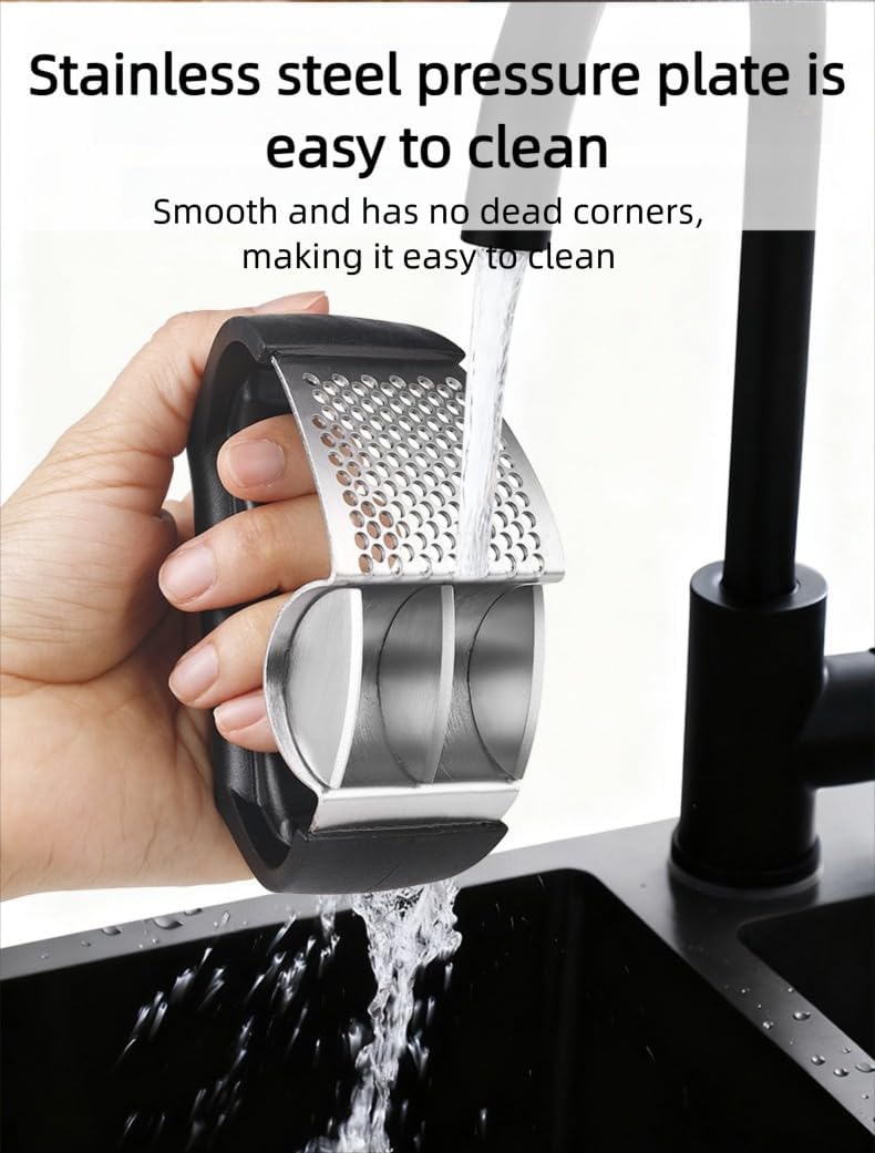 2-in-1 Garlic Press Rocker Stainless Steel with Slicer Blade, Garlic Roller,Garlic Rocker Press for Ginger & Chili, Ergonomic Non-Slip Handle, Dishwasher Safe Garlic Crusher